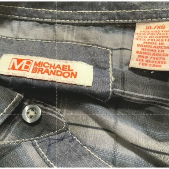 Michael Brandon Tartan Plaid Shirt Mens XL Long Sleeve Chest Pocket Button Up - Picture 7 of 7